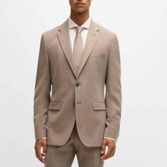 Hugo Boss Men’s Blazer Single breast Wool Stretch blend Taupe Tan Beige 48R - Picture 2 of 16